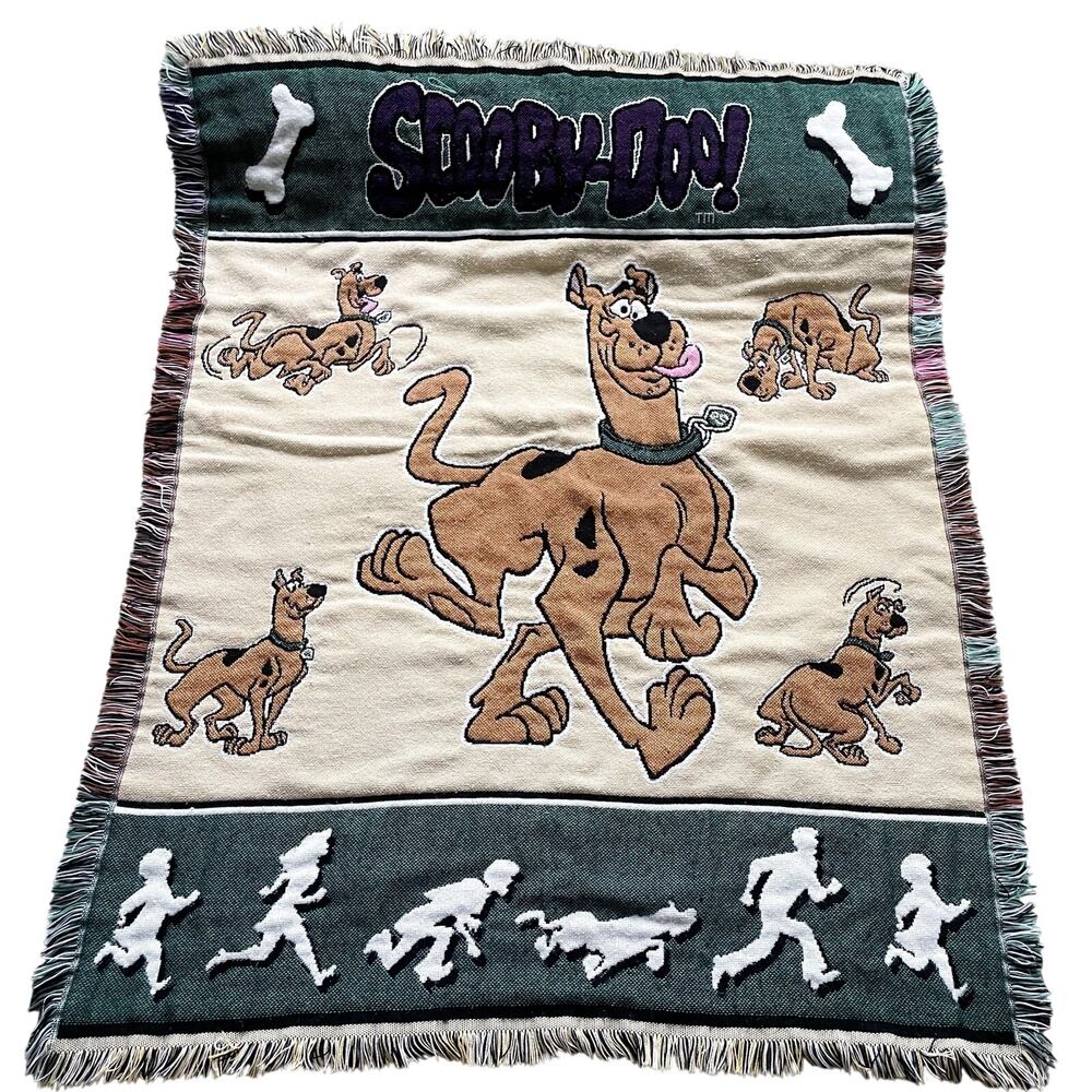 Vintage 90s Scooby Doo Woven Throw Blanket With The Mystery Gang Collectible